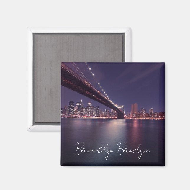 Brooklyn Bridge på Night, Manhattan Ljus Magnet (Front/Back)