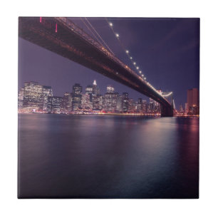 Brooklyn Bridge på Night, Manhattan Ljus, NYC Kakelplatta