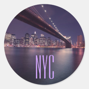 Brooklyn Bridge på Night, Manhattan Ljus, NYC Runt Klistermärke