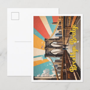 Brooklyn Bridge Pop Art Travel Illustration Vykort