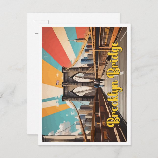 Brooklyn Bridge Pop Art Travel Illustration Vykort (Fram/baksida)