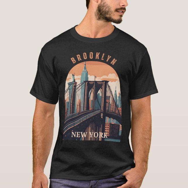 Brooklyn Bridge Retro New York T Shirt (Framsida)