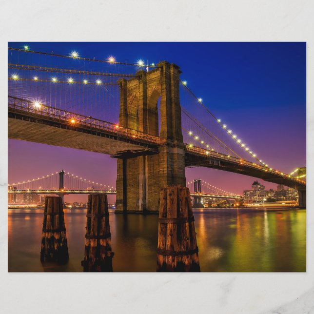 Brooklyn Bridge Scenia Nght View Scrapbook Papper (Framsida)