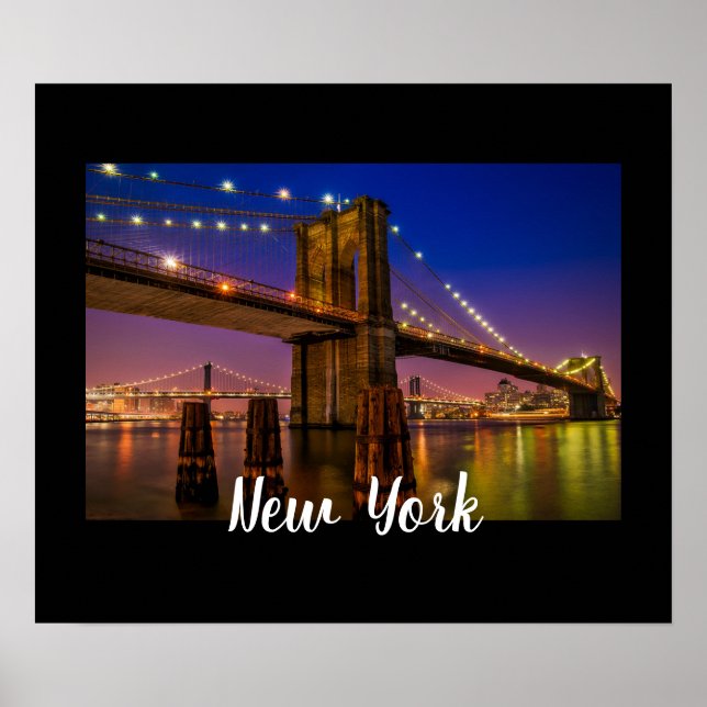 Brooklyn Bridge Scenisk Nattvy Poster (Framsidan)