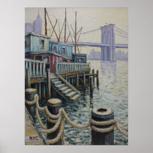Brooklyn Bridge sett från kajen vid vattnet Poster