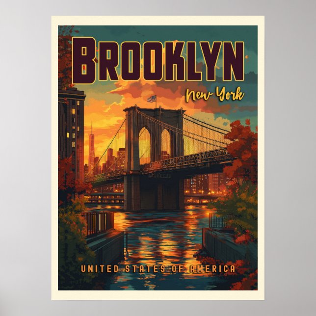 Brooklyn Bridge Sunrise - A Vintage resor Poster (Framsidan)