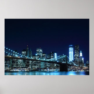 Brooklyn Bridge vid Nattens Poster (30,00 x 20,00