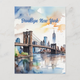 Brooklyn Bridge Watercolor Vykort