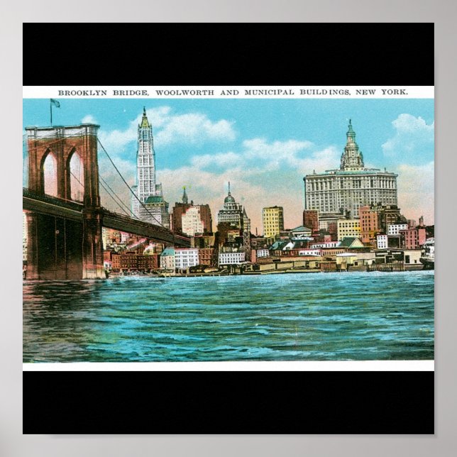 Brooklyn Bridge, Woolworth och Municipal... Poster (Framsidan)