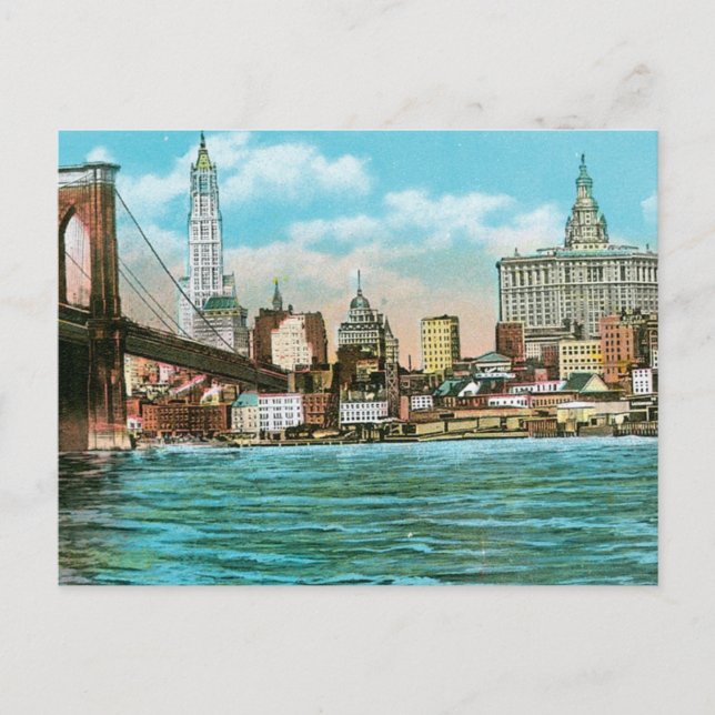 Brooklyn Bridge, Woolworth och Municipal... Vykort (Framsida)