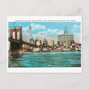 Brooklyn Bridge, Woolworth och Municipal... Vykort