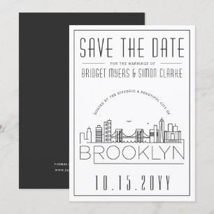 Brooklyn Bröllop Stiliserad Skyline Spara datum Inbjudningar