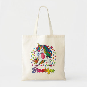 Brooklyn Dabbing Unicorn Rainbow Personlig Namn Tygkasse