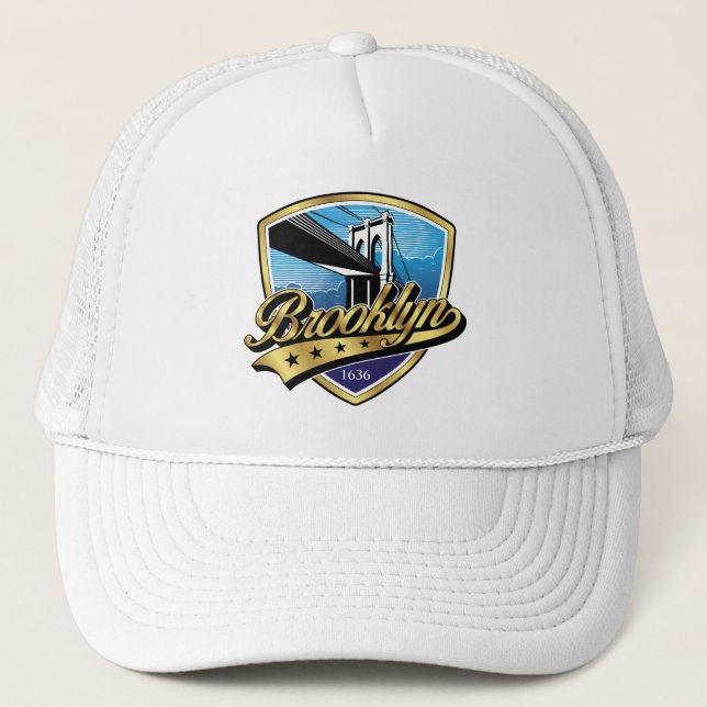 Brooklyn Elegant Guld Swoosh Logodesign Keps (Framsida)