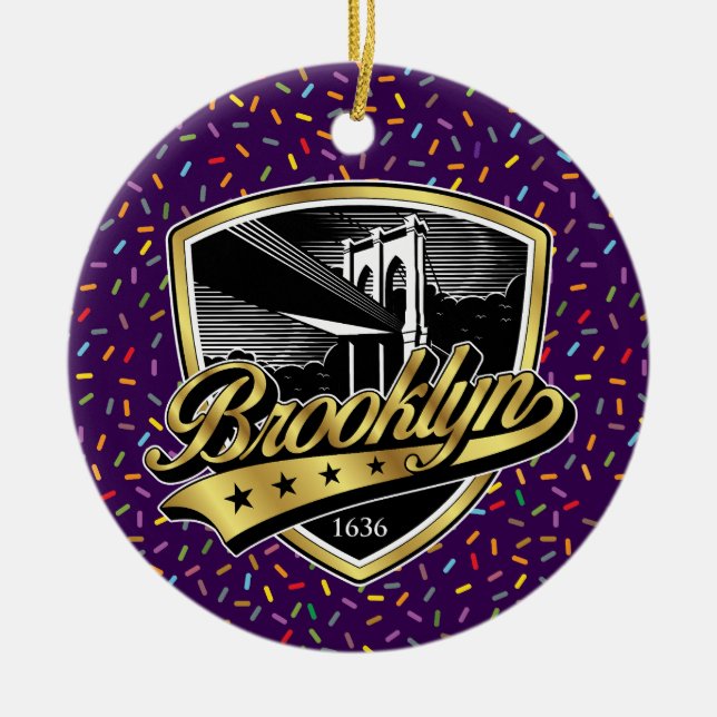 Brooklyn Guld Swoosh Logodesign Julgransprydnad Keramik (Framsidan)