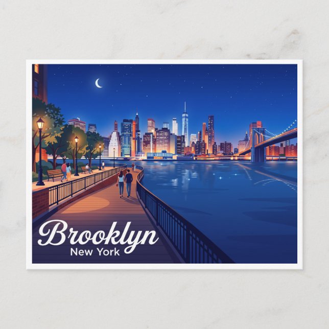 Brooklyn Heights Promenade nattetid New York Vykort (Framsida)