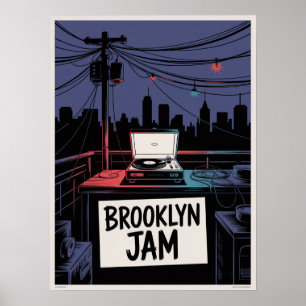 Brooklyn Jam Taknatt Spelare Nattlig Siluett Poster