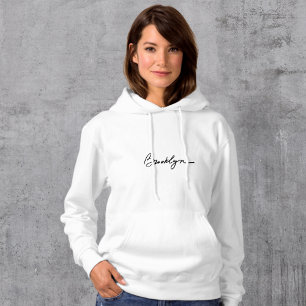 Brooklyn Logotyp White Hoodie Simple och Snyggt T Shirt