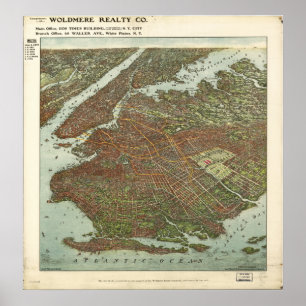 Brooklyn New York 1908 antika panorama- karta Poster