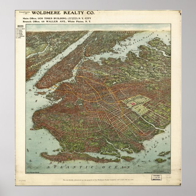 Brooklyn New York 1908 Antique Panoramic Karta Poster (Framsidan)