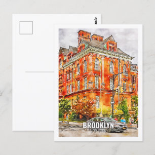 Brooklyn New York Berömd Resa Akvarell Skiss Vykort
