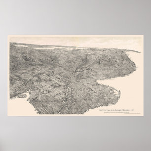Brooklyn, New York Birdseye Karta 1897 Poster