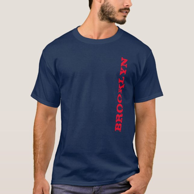 Brooklyn New York City Nyc Navy Blue Red Manar T Shirt (Framsida)