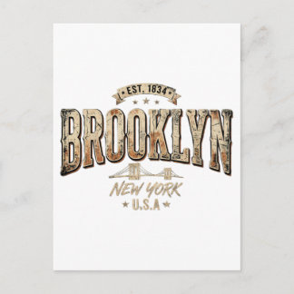 Brooklyn New York City Utförlig Gul Skriptdesign Vykort