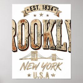 Brooklyn New York City Utförlig Guld Skript Design Poster