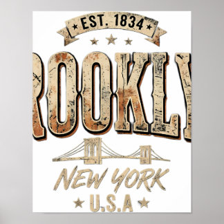 Brooklyn New York City Utförlig Guld Skript Design Poster
