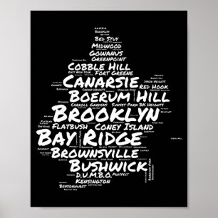 Brooklyn New York Grannskap Word Cloud Brookly Poster