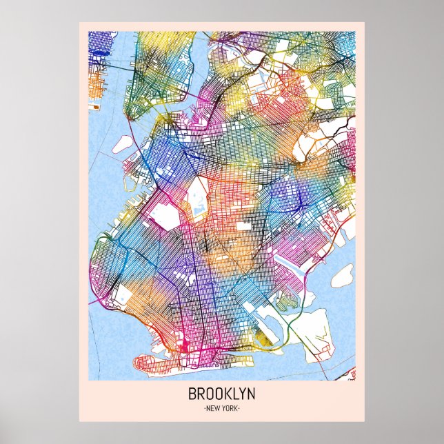 Brooklyn New York Karta Poster (Framsidan)