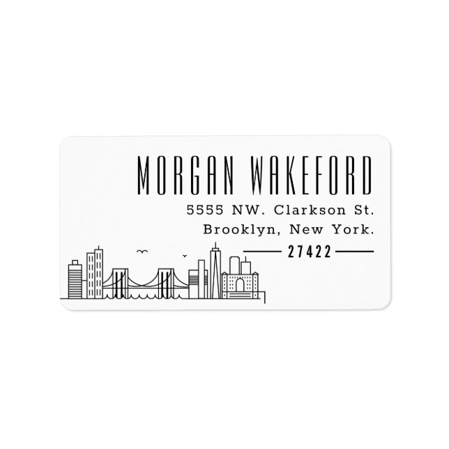 Brooklyn, New York Modern Deco Skyline Large Adressetikett (Framsidan)