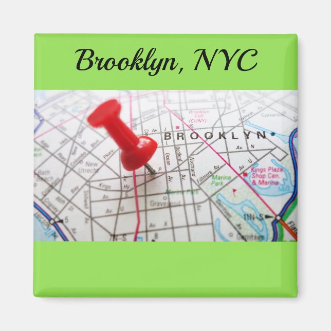 Brooklyn New York Pushpin Karta Magnet (Framsidan)
