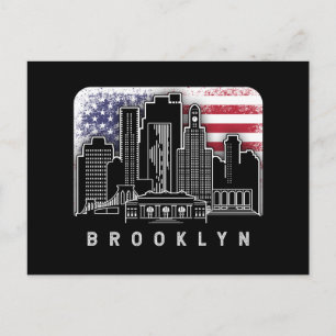 Brooklyn New York Siluett Amerikansk Flagga Vykort