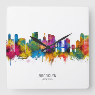 Brooklyn New York Skyline Fyrkantig Klocka