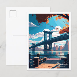 Brooklyn New York Travel Vintage illustration Vykort