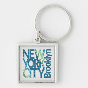 Brooklyn New York typografi Fyrkantig Silverfärgad Nyckelring
