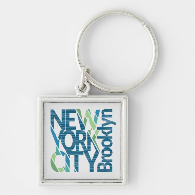Brooklyn New York typografi Fyrkantig Silverfärgad Nyckelring (Framsidan)