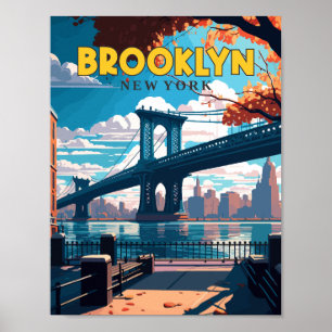 Brooklyn New York vintage resor illustration Poster