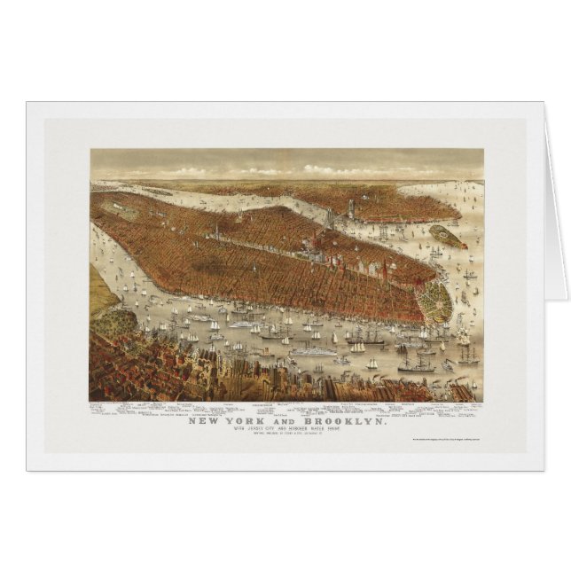 Brooklyn, NY Panorama karta - 1877  Hälsningskort (Framsidan Horizontal)