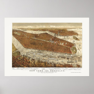 Brooklyn, NY Panoramic Karta - 1877 Poster