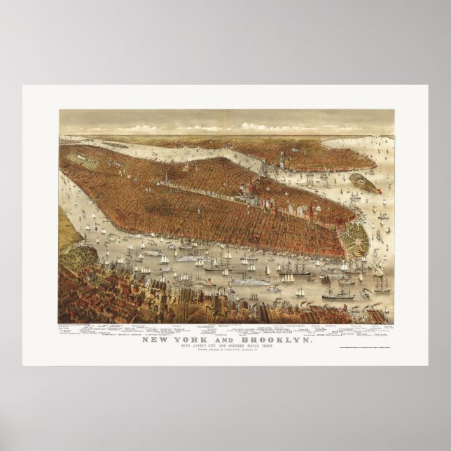 Brooklyn, NY Panoramic Karta - 1877 Poster (Framsidan)