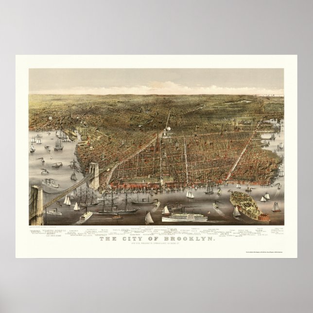 Brooklyn, NY Panoramic Karta - 1879 Poster (Framsidan)