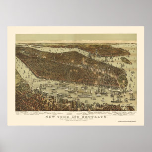 Brooklyn, NY Panoramic Karta - 1892 Poster
