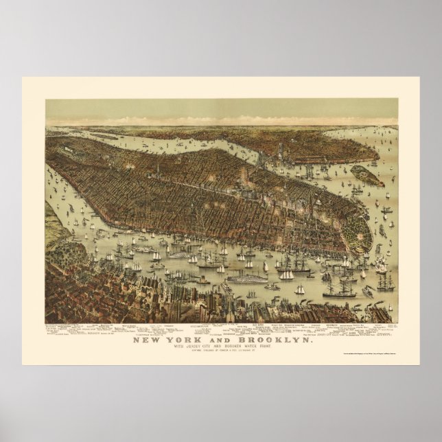 Brooklyn, NY Panoramic Karta - 1892 Poster (Framsidan)