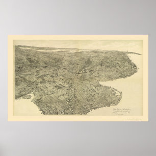 Brooklyn, NY Panoramic Karta - 1897 Poster