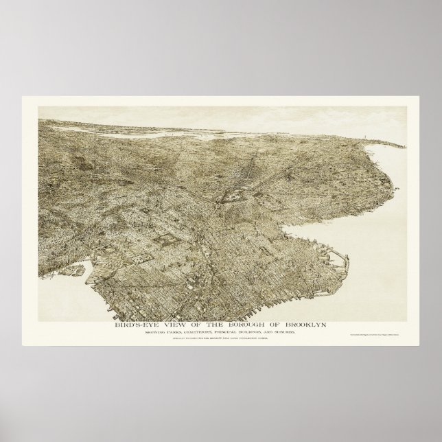 Brooklyn, NY Panoramic Karta - 1897 Poster (Framsidan)