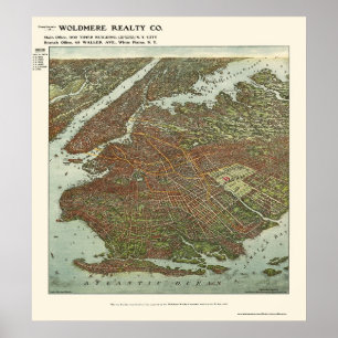 Brooklyn, NY Panoramic Karta - 1908 Poster