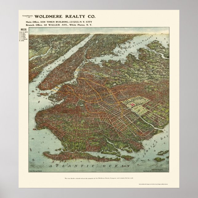 Brooklyn, NY Panoramic Karta - 1908 Poster (Framsidan)